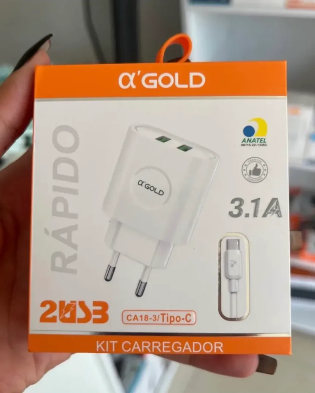 Kit Cabo E Carregador Qgold Tipo C Lightning